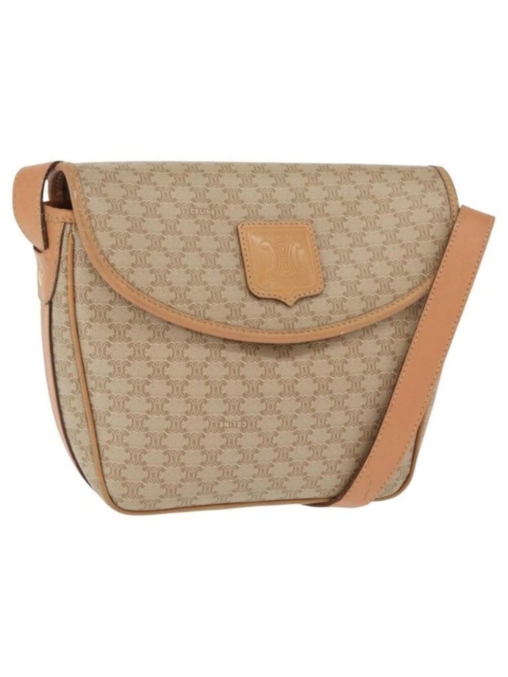 Authentic CELINE Macadam Canvas Shoulder Bag PVC Beige Gold